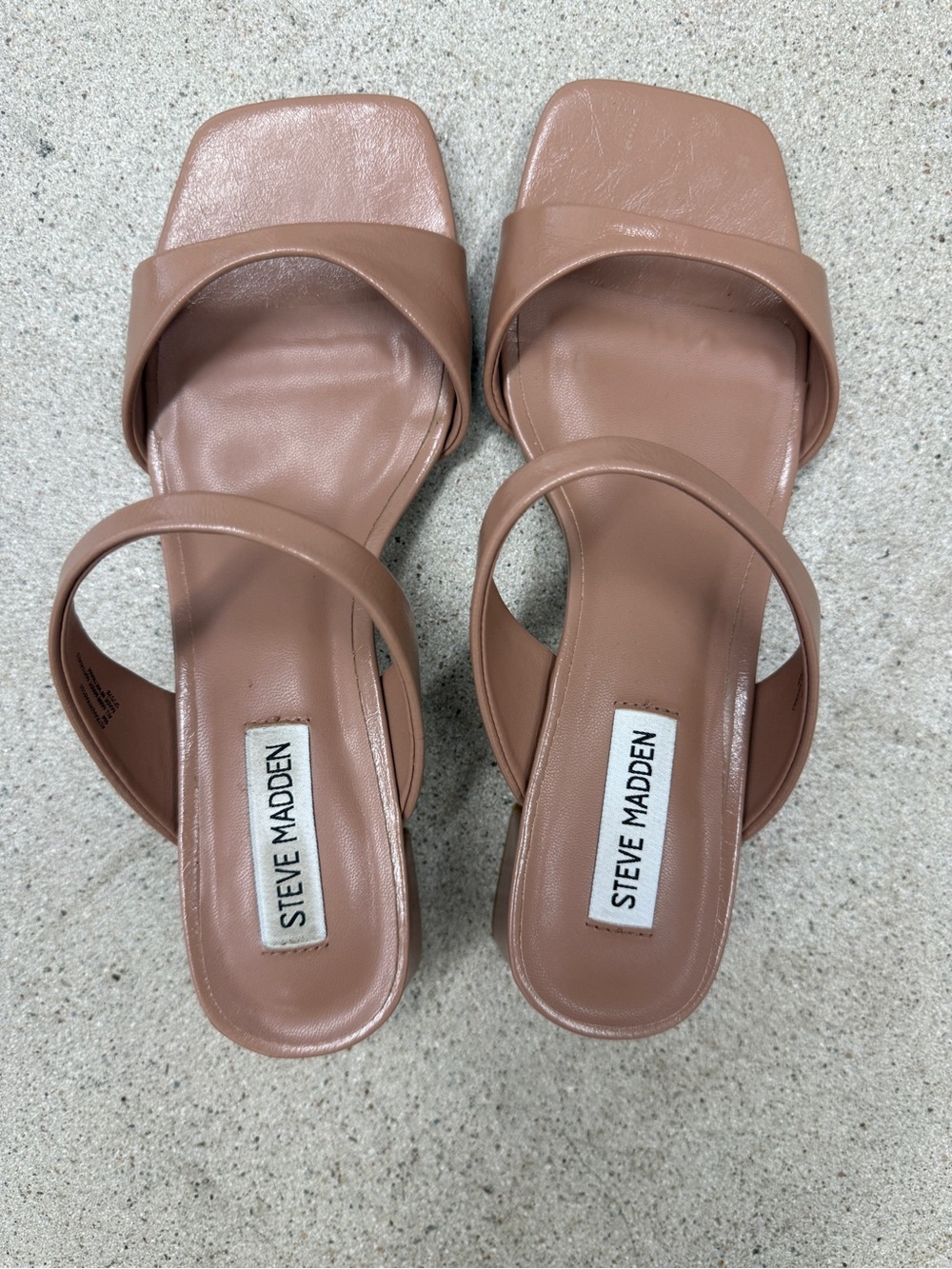 Steve Madden Nude-Pink Square Toe Double Strap Slide Heels
